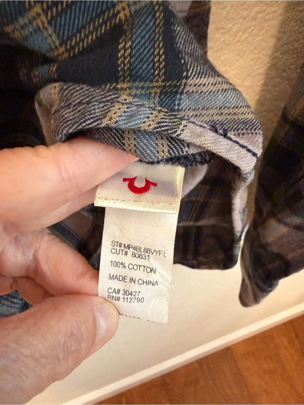 True Religion Gray and Blue Plaid Western Shirt Sz XL